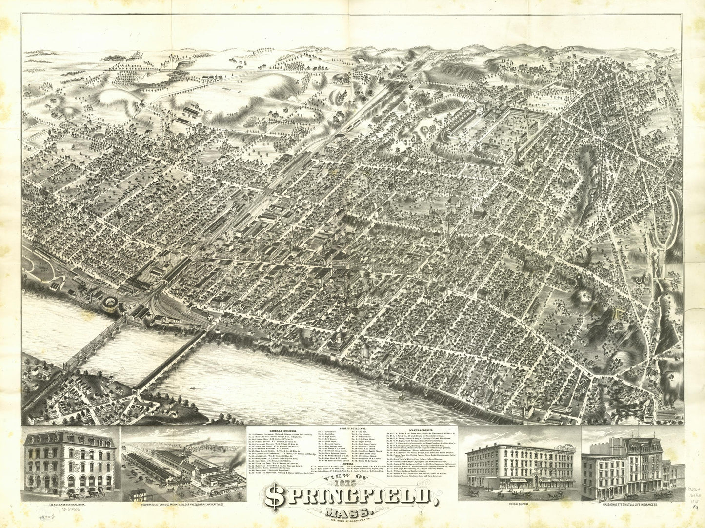 View of Springfield, Mass. 1875. (1875) – Historic Bird’s-Eye View Panorama Print