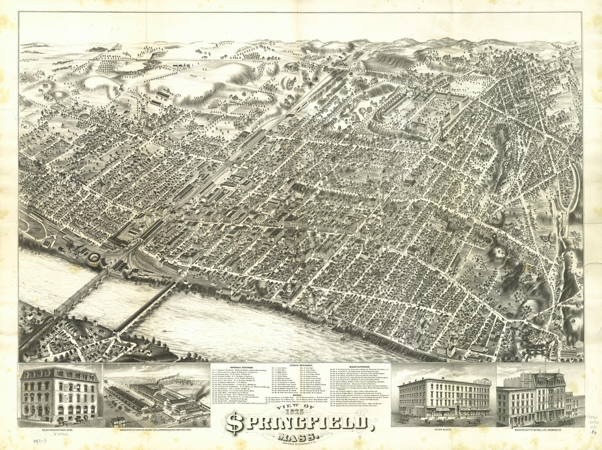 View of Springfield, Mass. 1875. (1875) – Historic Bird’s-Eye View Panorama Print