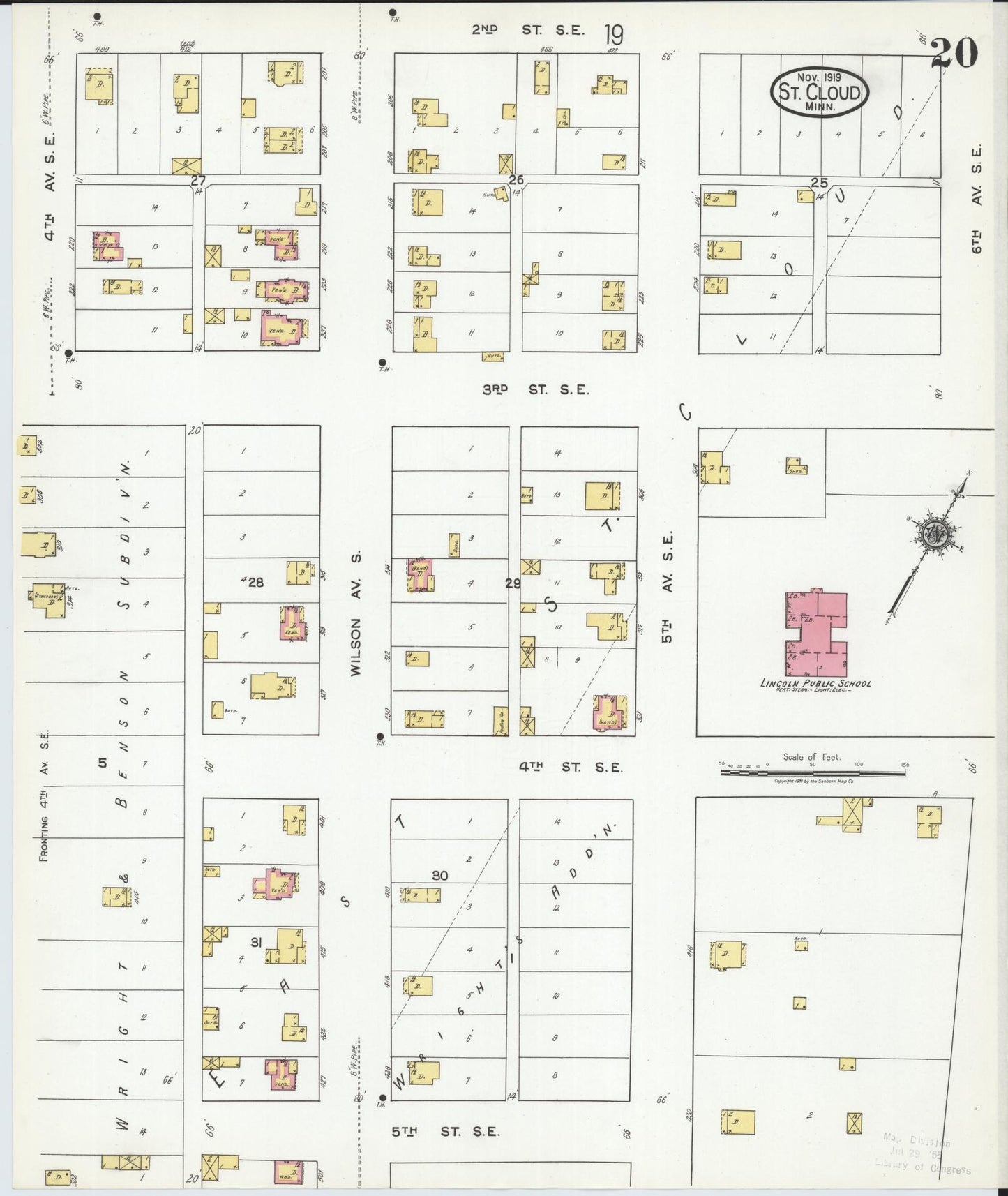 Sanborn Fire Insurance Map from Saint Cloud, Stearns, Benton, and Sherburne Counties, Minnesota (1919), Sheet #0020 - Complete Map Set gallery image, historic Sanborn map, vintage wall art, Minnesota Minnesota