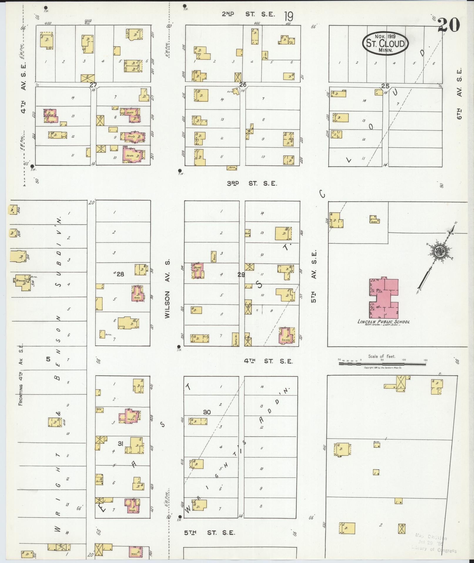 Sanborn Fire Insurance Map from Saint Cloud, Stearns, Benton, and Sherburne Counties, Minnesota (1919), Sheet #0020 - Complete Map Set gallery image, historic Sanborn map, vintage wall art, Minnesota Minnesota