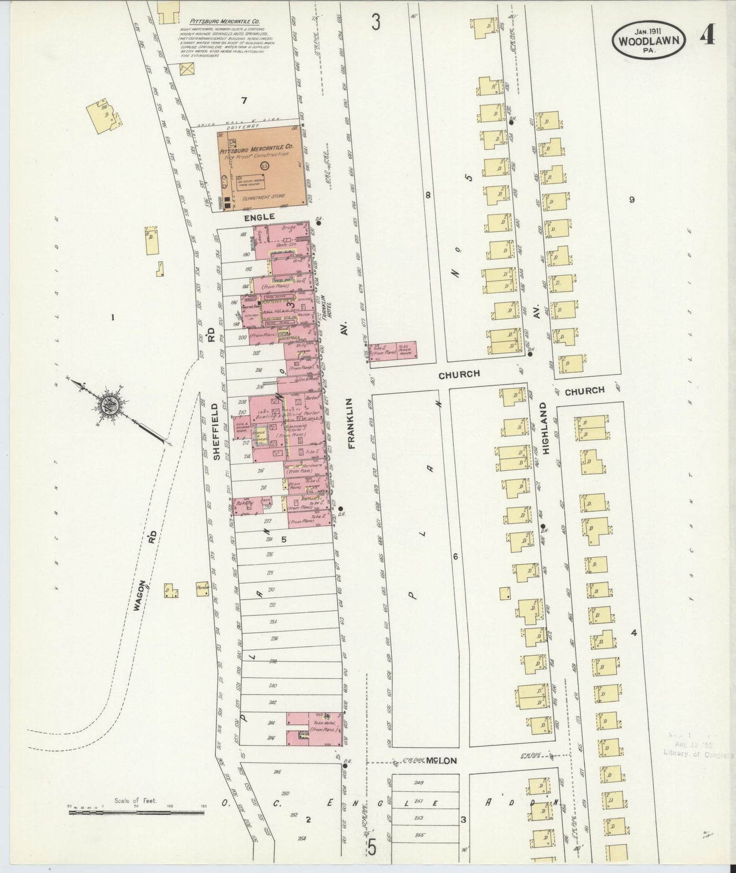 Sanborn Fire Insurance Map from Woodlawn, Beaver County, Pennsylvania (1911), Sheet #0004 - Complete Map Set gallery image, historic Sanborn map, vintage wall art, Pennsylvania Pennsylvania