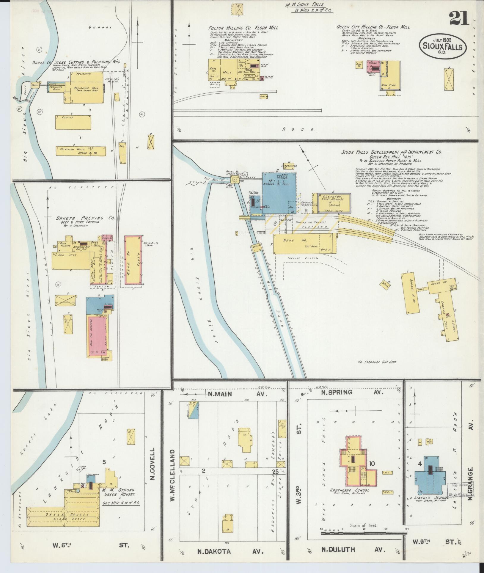 Sanborn Fire Insurance Map from Sioux Falls, Minnehaha County, South Dakota (1902), Sheet #0021 - Complete Map Set gallery image, historic Sanborn map, vintage wall art, South Dakota South Dakota