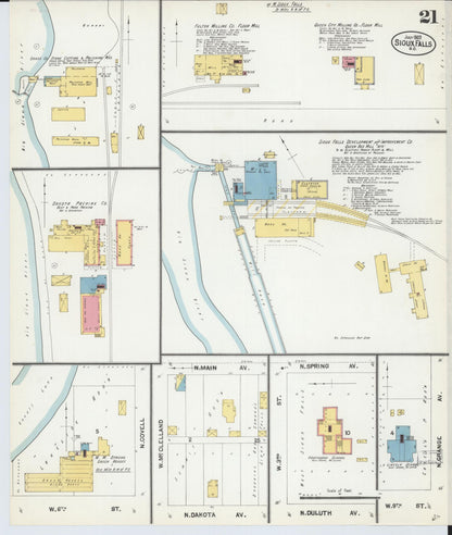 Sanborn Fire Insurance Map from Sioux Falls, Minnehaha County, South Dakota (1902), Sheet #0021 - Complete Map Set gallery image, historic Sanborn map, vintage wall art, South Dakota South Dakota