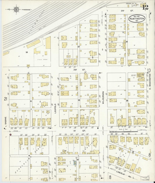 Sanborn Fire Insurance Map from Huntington, Huntington County, Indiana (1912), Sheet #0012 - Historic Sanborn Fire Insurance Map Print, vintage old map wall art, antique decor, genealogy gift, Indiana Indiana map