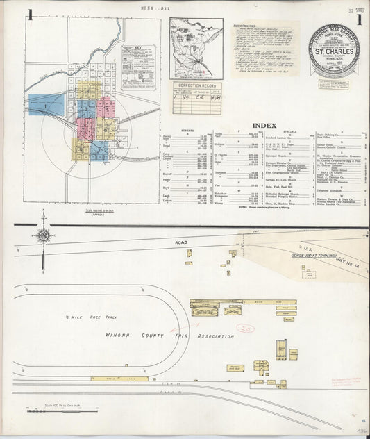 Sanborn Fire Insurance Map from Saint Charles, Winona County, Minnesota (1940), Sheet #0001 - Historic Sanborn Fire Insurance Map Print, vintage old map wall art, antique decor, genealogy gift, Minnesota Minnesota map