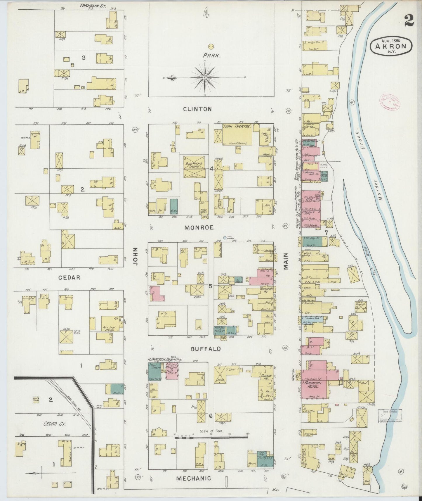 Sanborn Fire Insurance Map from Akron, Erie County, New York (1894), Sheet #0002 - Historic Sanborn Fire Insurance Map Print, vintage old map wall art, antique decor, genealogy gift, New York New York map