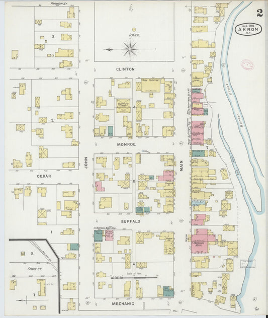 Sanborn Fire Insurance Map from Akron, Erie County, New York (1894), Sheet #0002 - Historic Sanborn Fire Insurance Map Print, vintage old map wall art, antique decor, genealogy gift, New York New York map