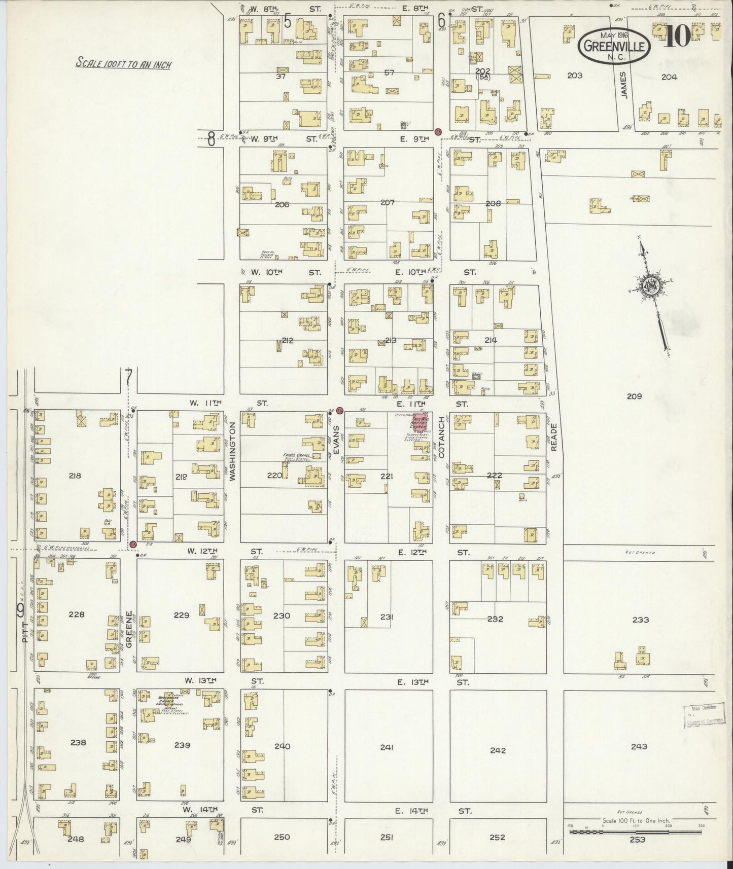 Sanborn Fire Insurance Map from Greenville, Pitt County, North Carolina (1916), Sheet #0010 - Complete Map Set gallery image, historic Sanborn map, vintage wall art, North Carolina North Carolina