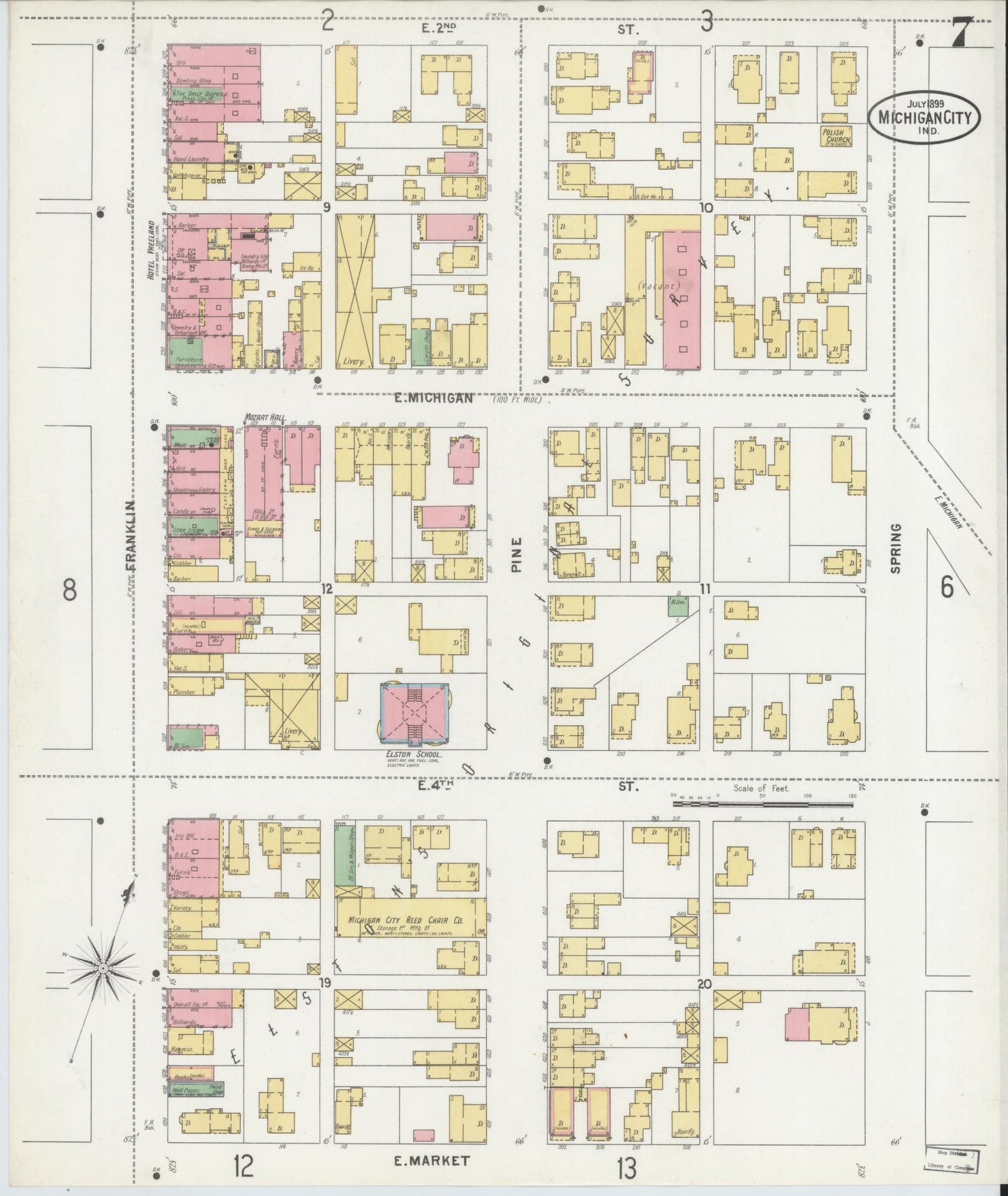 Sanborn Fire Insurance Map from Michigan City, La Porte County, Indiana (1899), Sheet #0007 - Historic Sanborn Fire Insurance Map Print, vintage old map wall art, antique decor, genealogy gift, Indiana Indiana map