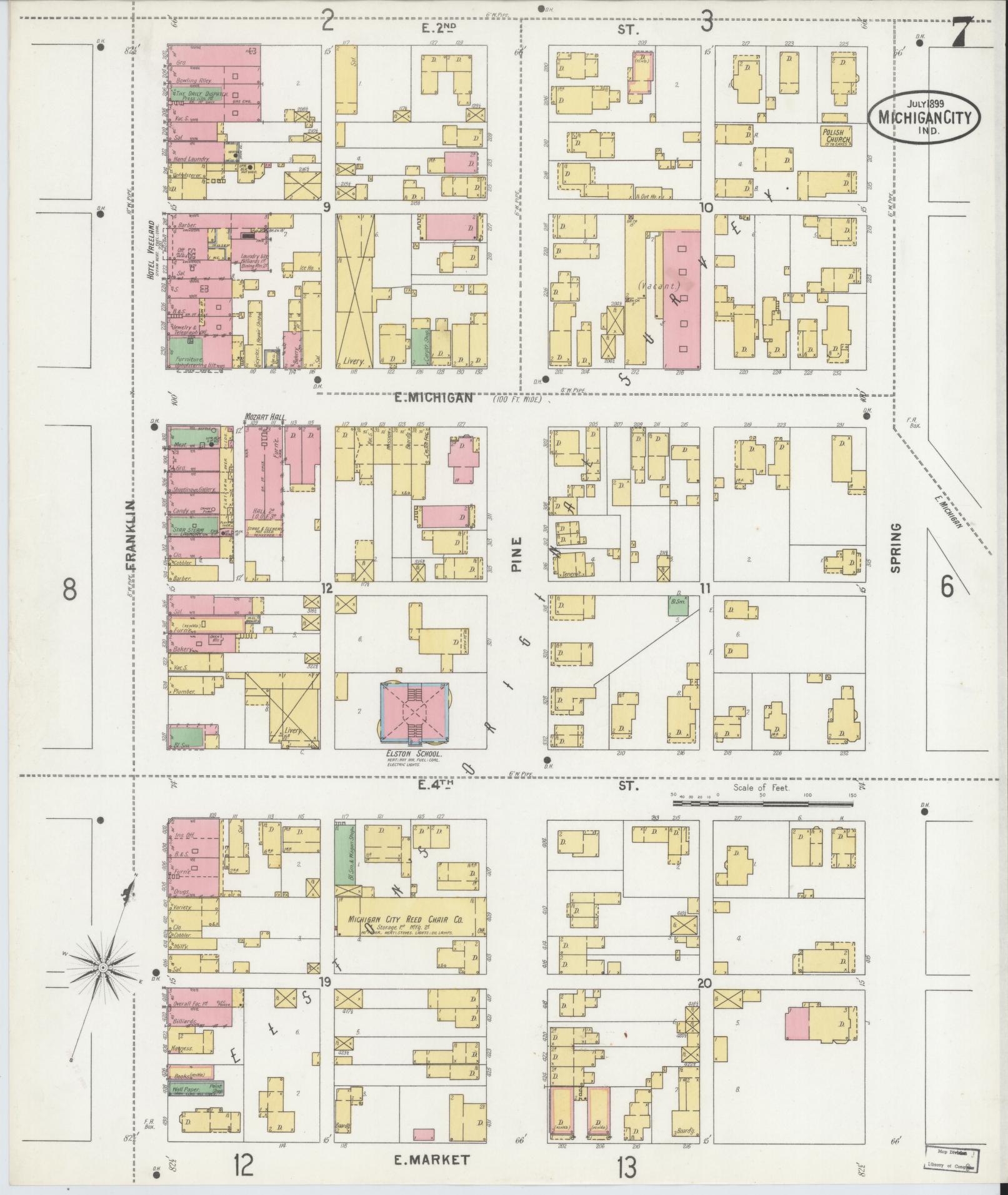Sanborn Fire Insurance Map from Michigan City, La Porte County, Indiana (1899), Sheet #0007 - Historic Sanborn Fire Insurance Map Print, vintage old map wall art, antique decor, genealogy gift, Indiana Indiana map