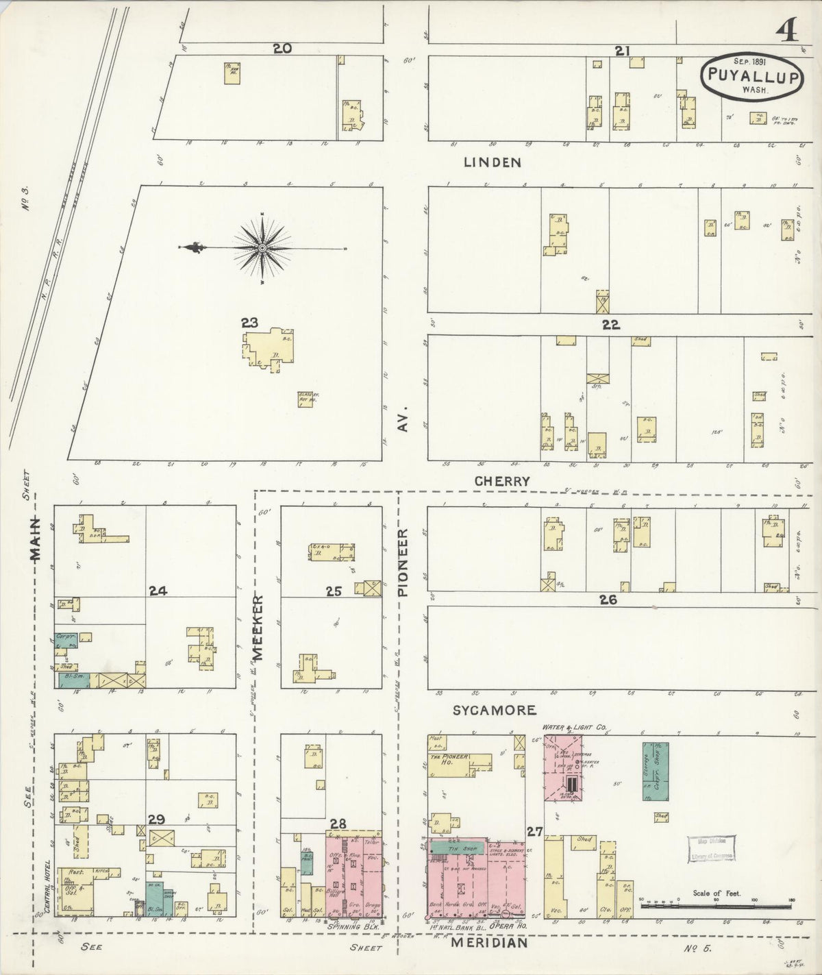 Sanborn Fire Insurance Map from Puyallup, Pierce County, Washington (1891), Sheet #0004 - Historic Sanborn Fire Insurance Map Print, vintage old map wall art, antique decor, genealogy gift, Washington Washington map