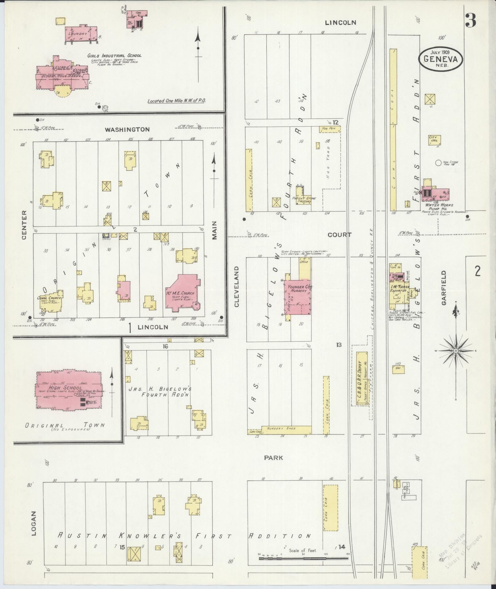 Sanborn Fire Insurance Map from Geneva, Fillmore County, Nebraska (1909), Sheet #0003 - Complete Map Set gallery image, historic Sanborn map, vintage wall art, Nebraska Nebraska