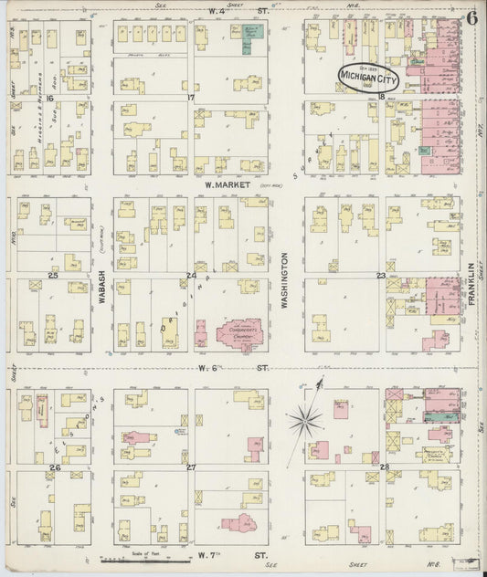 Sanborn Fire Insurance Map from Michigan City, La Porte County, Indiana (1889), Sheet #0006 - Historic Sanborn Fire Insurance Map Print, vintage old map wall art, antique decor, genealogy gift, Michigan Michigan map