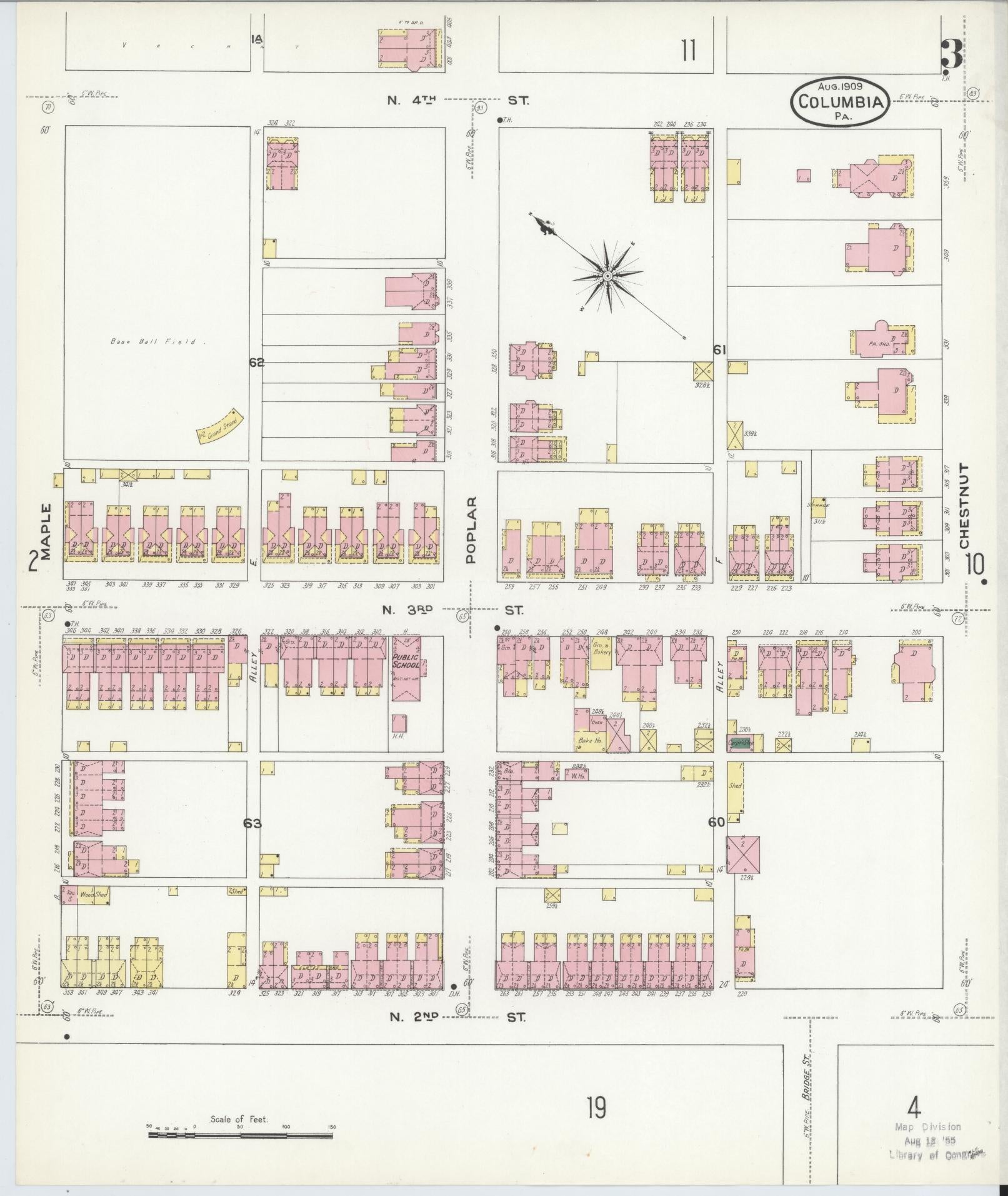 Sanborn Fire Insurance Map from Columbia, Lancaster County, Pennsylvania (1909), Sheet #0003 - Historic Sanborn Fire Insurance Map Print, vintage old map wall art, antique decor, genealogy gift, Pennsylvania Pennsylvania map