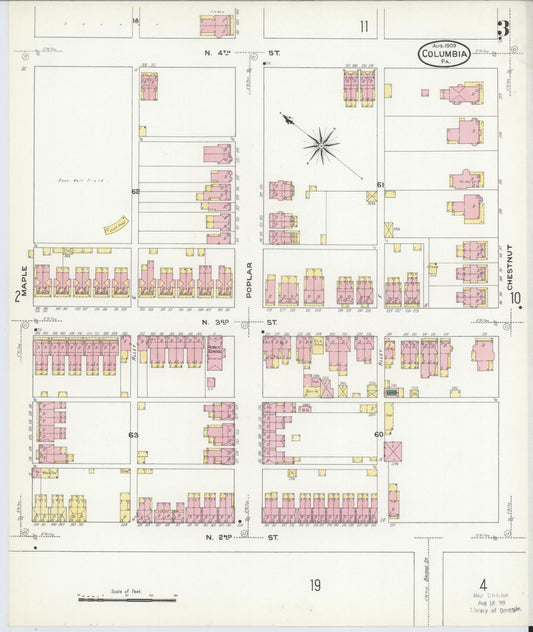 Sanborn Fire Insurance Map from Columbia, Lancaster County, Pennsylvania (1909), Sheet #0003 - Historic Sanborn Fire Insurance Map Print, vintage old map wall art, antique decor, genealogy gift, Pennsylvania Pennsylvania map