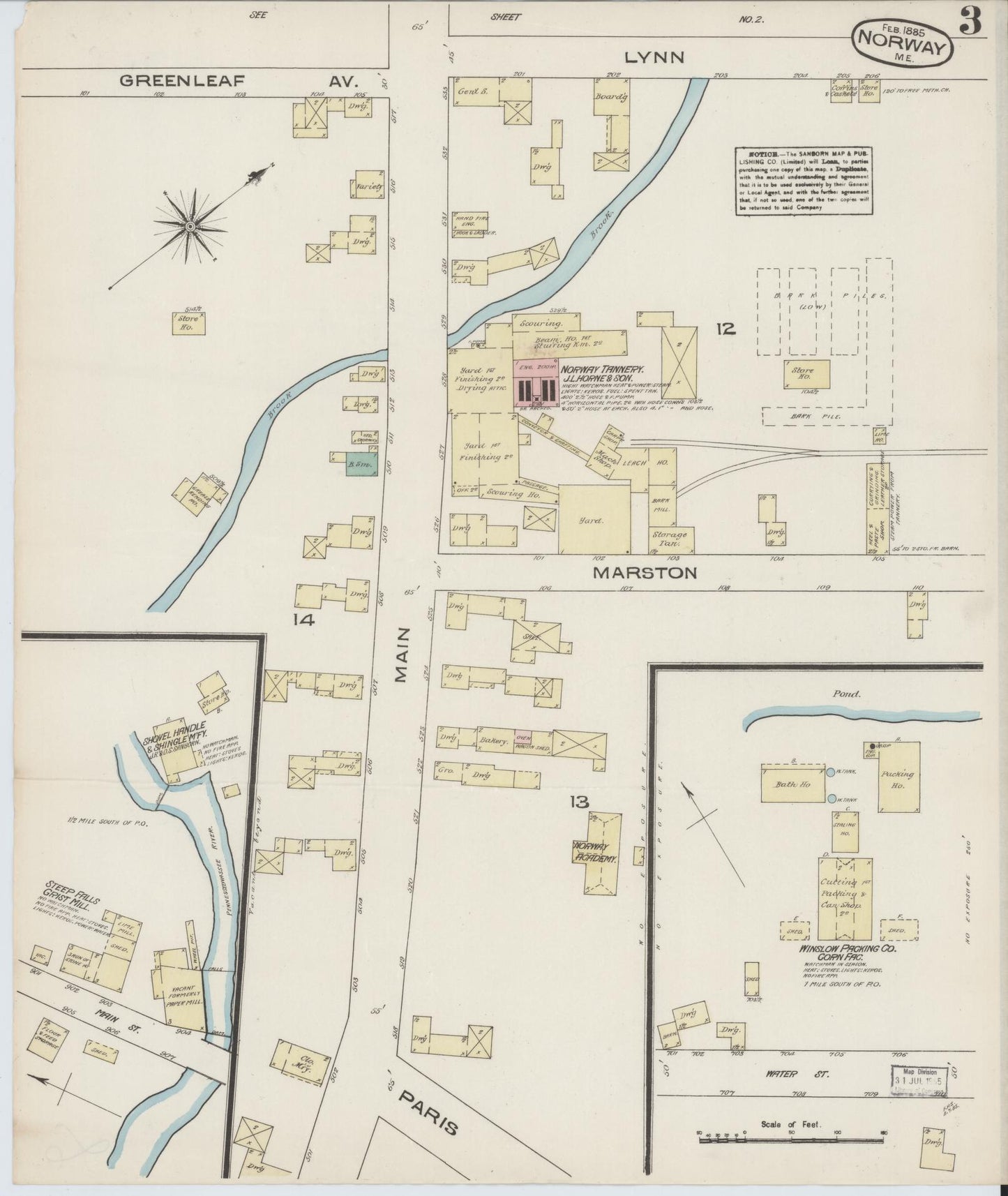 Sanborn Fire Insurance Map from Norway, Oxford County, Maine (1885), Sheet #0003 - Complete Map Set gallery image, historic Sanborn map, vintage wall art, Maine Maine