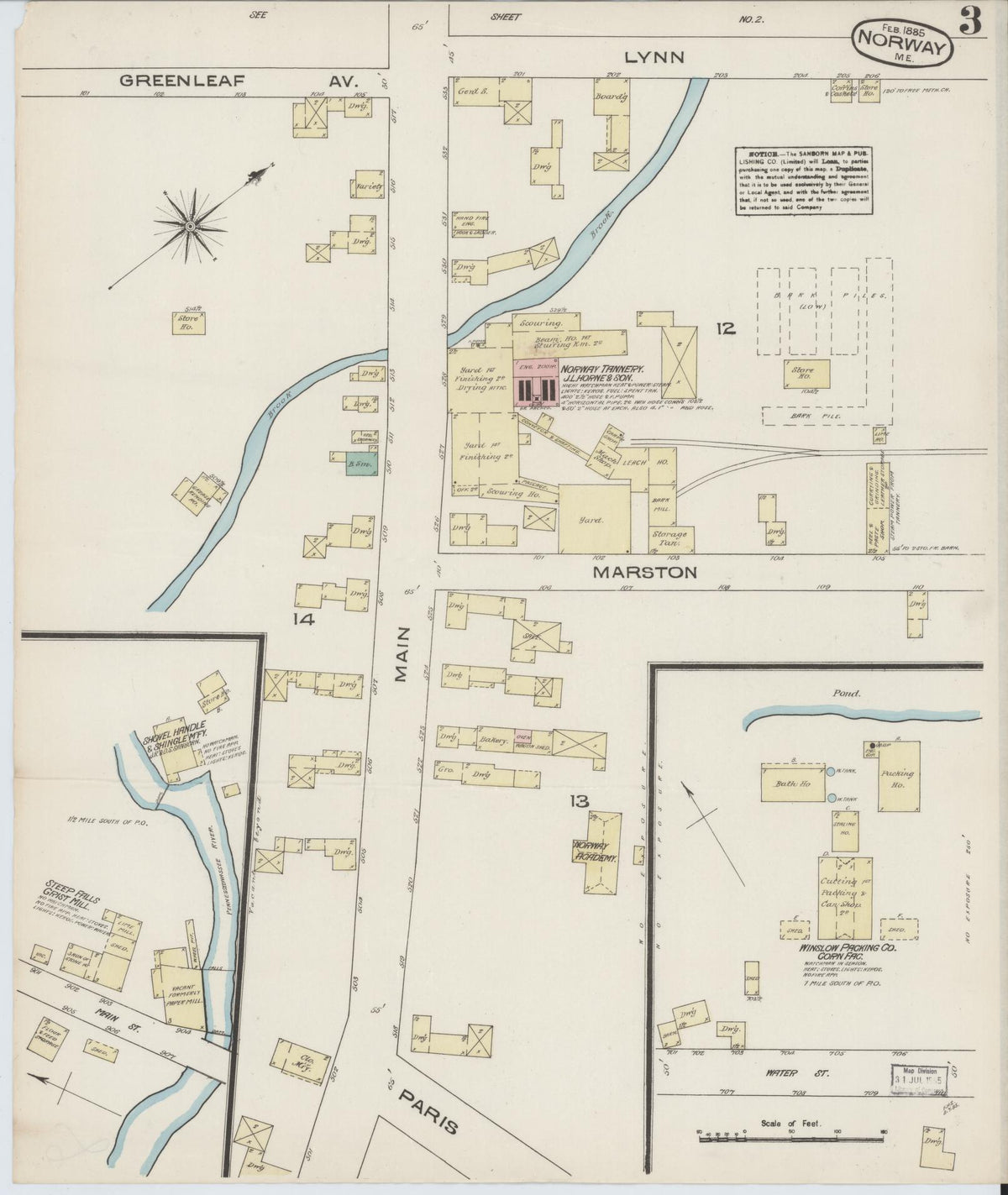 Sanborn Fire Insurance Map from Norway, Oxford County, Maine (1885), Sheet #0003 - Complete Map Set gallery image, historic Sanborn map, vintage wall art, Maine Maine