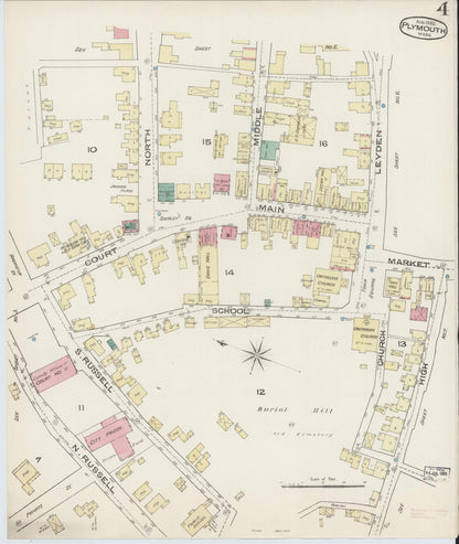 Sanborn Fire Insurance Map from Plymouth, Plymouth County, Massachusetts (1885), Sheet #0004 - Historic Sanborn Fire Insurance Map Print, vintage old map wall art, antique decor, genealogy gift, Massachusetts Massachusetts map