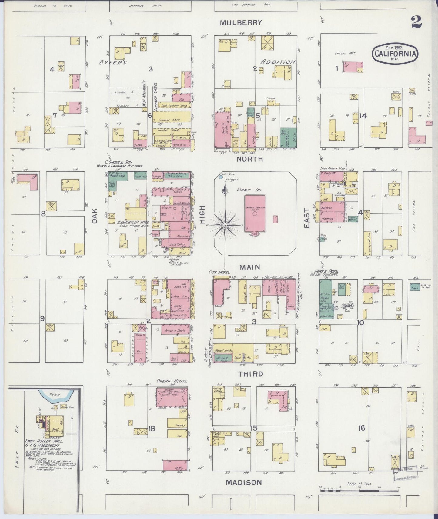 Sanborn Fire Insurance Map from California, Moniteau County, Missouri (1892), Sheet #0002 - Complete Map Set gallery image, historic Sanborn map, vintage wall art, California California