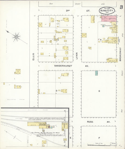 Sanborn Fire Insurance Map from King City, Monterey County, California (1892), Sheet #0003 - Historic Sanborn Fire Insurance Map Print, vintage old map wall art, antique decor, genealogy gift, California California map