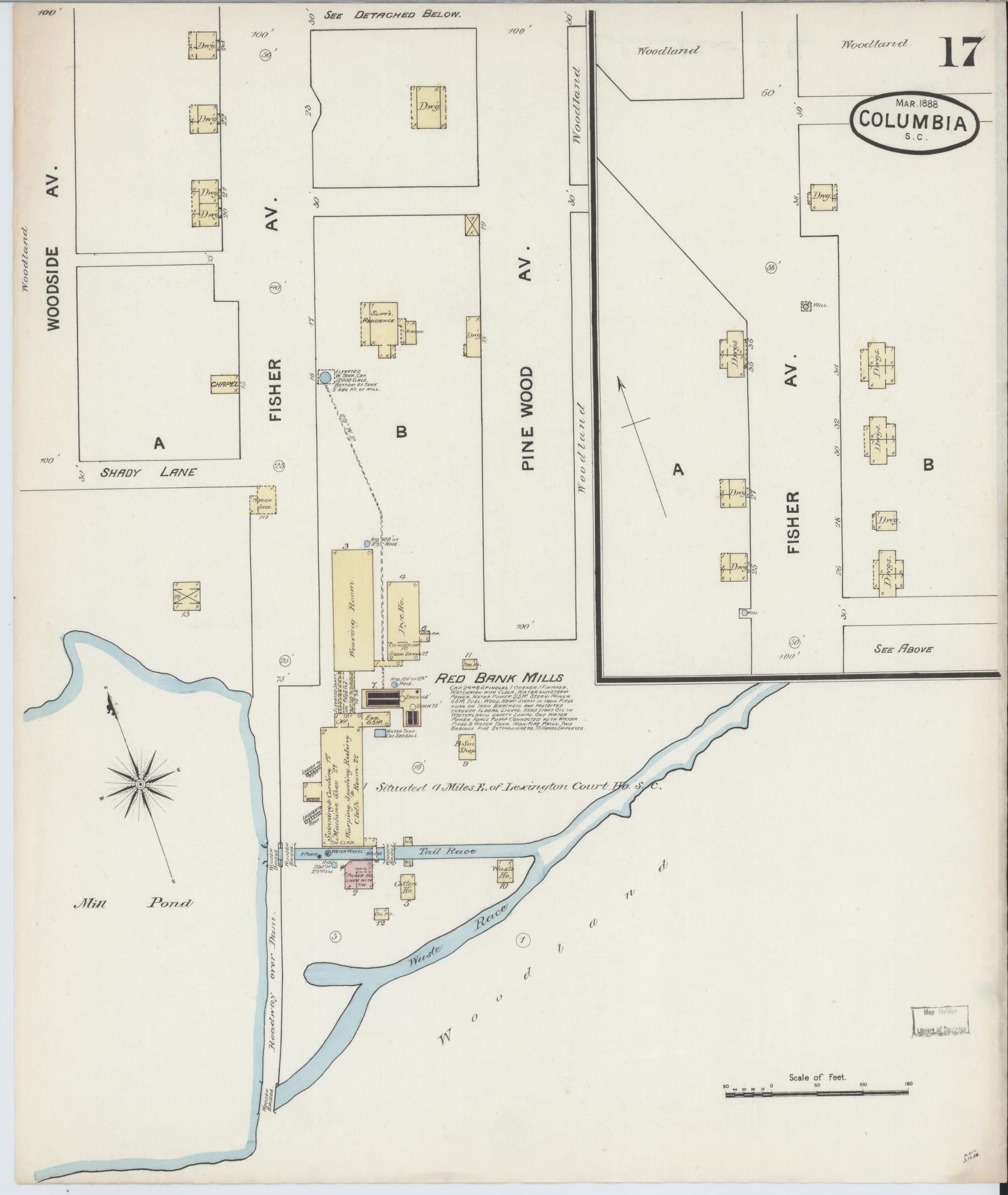 Sanborn Fire Insurance Map from Columbia, Richland County, South Carolina (1888), Sheet #0017 - Historic Sanborn Fire Insurance Map Print, vintage old map wall art, antique decor, genealogy gift, South Carolina South Carolina map