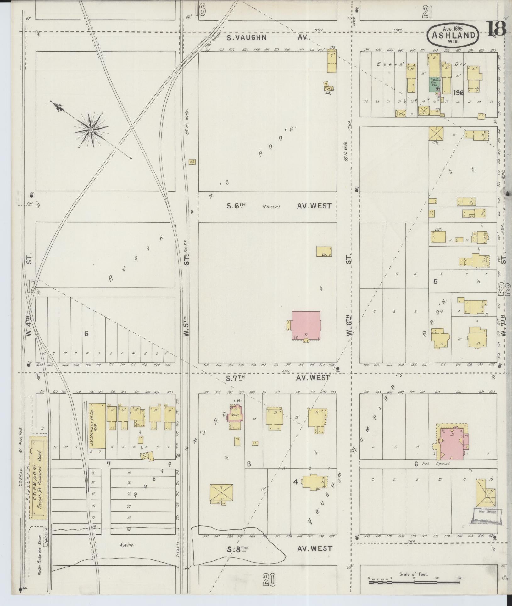 Sanborn Fire Insurance Map from Ashland, Ashland County, Wisconsin (1895), Sheet #0018 - Historic Sanborn Fire Insurance Map Print, vintage old map wall art, antique decor, genealogy gift, Wisconsin Wisconsin map