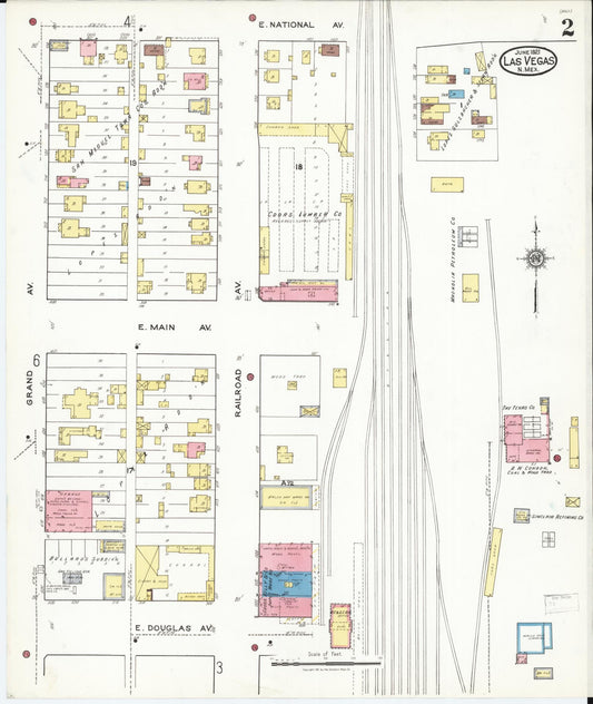 Sanborn Fire Insurance Map from Las Vegas, San Miguel County, New Mexico (1921), Sheet #0002 - Historic Sanborn Fire Insurance Map Print, vintage old map wall art, antique decor, genealogy gift, New Mexico New Mexico map