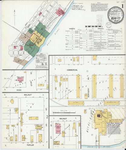 Sanborn Fire Insurance Map from Mound City, Pulaski County, Illinois (1900), Sheet #0001 - Historic Sanborn Fire Insurance Map Print, vintage old map wall art, antique decor, genealogy gift, Illinois Illinois map