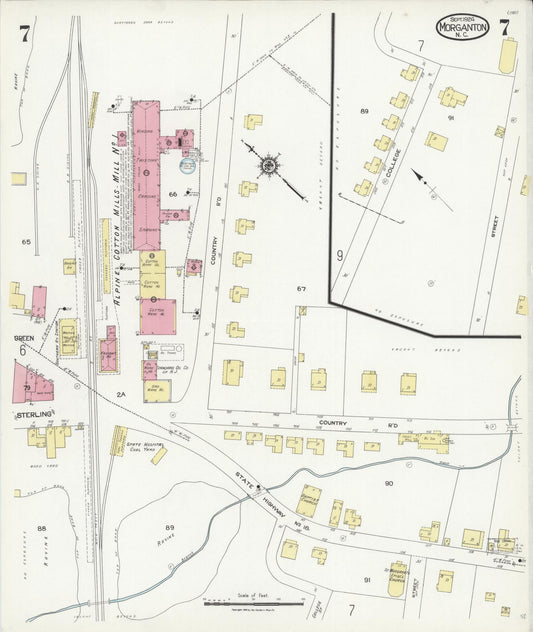 Sanborn Fire Insurance Map from Morganton, Burke County, North Carolina (1924), Sheet #0007 - Historic Sanborn Fire Insurance Map Print, vintage old map wall art, antique decor, genealogy gift, North Carolina North Carolina map