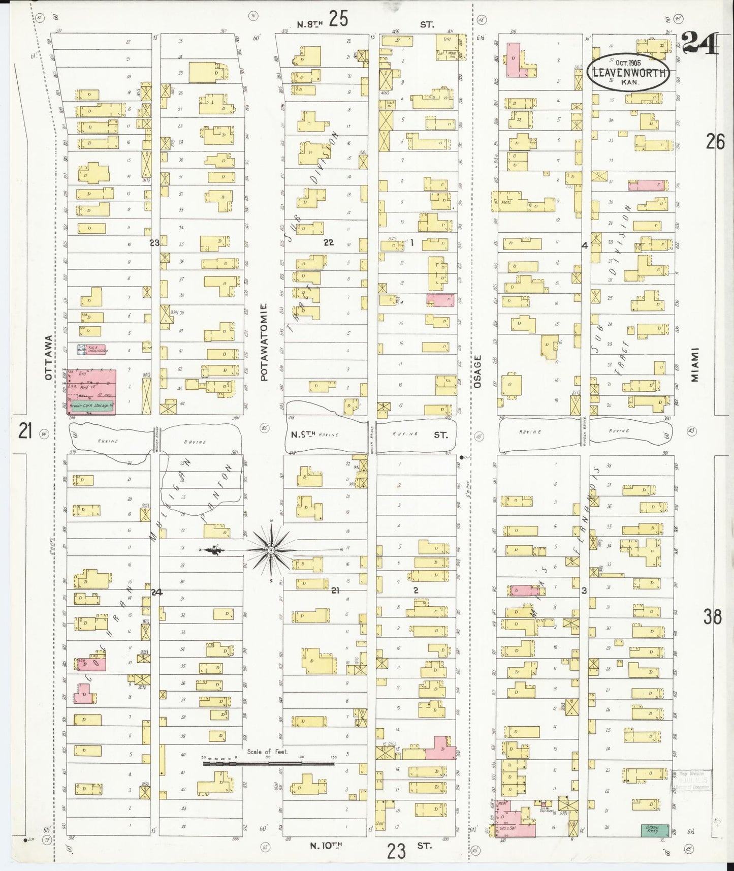 Sanborn Fire Insurance Map from Leavenworth, Leavenworth County, Kansas (1905), Sheet #0025 - Complete Map Set gallery image, historic Sanborn map, vintage wall art, Kansas Kansas