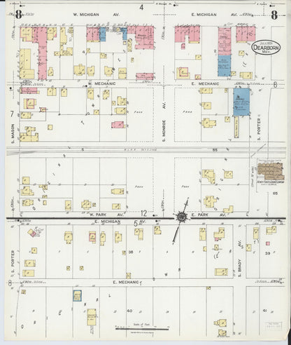 Sanborn Fire Insurance Map from Dearborn, Wayne County, Michigan (1924), Sheet #0008 - Historic Sanborn Fire Insurance Map Print, vintage old map wall art, antique decor, genealogy gift, Michigan Michigan map