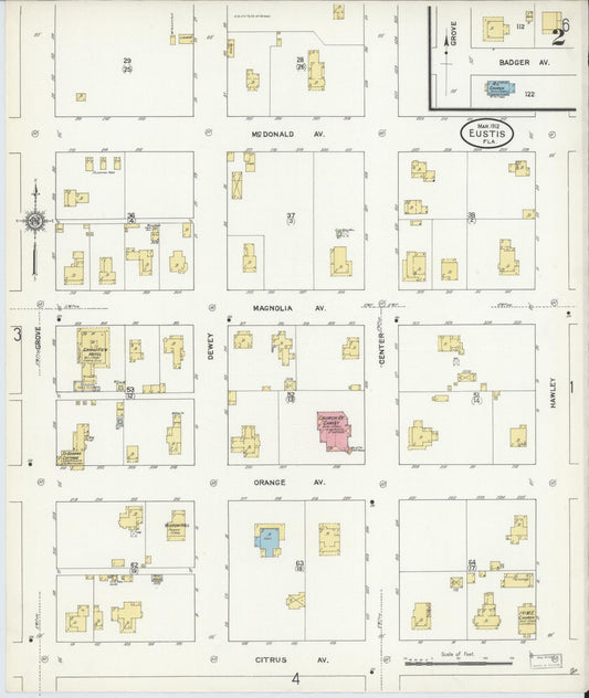 Sanborn Fire Insurance Map from Eustis, Lake County, Florida (1912), Sheet #0002 - Historic Sanborn Fire Insurance Map Print, vintage old map wall art, antique decor, genealogy gift, Florida Florida map
