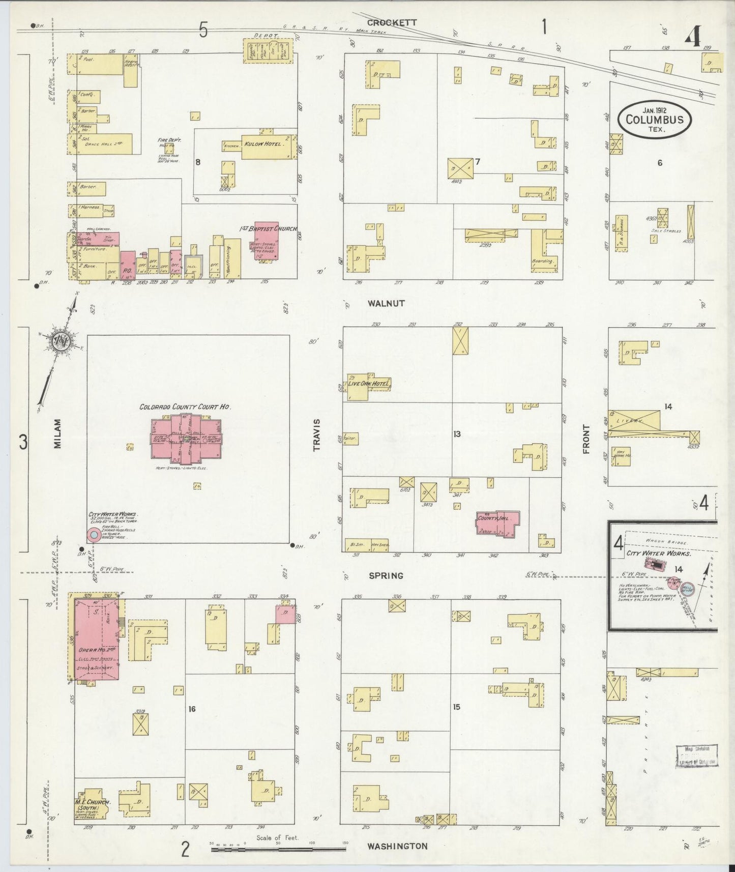 Sanborn Fire Insurance Map from Columbus, Colorado County, Texas (1912), Sheet #0004 - Historic Sanborn Fire Insurance Map Print, vintage old map wall art, antique decor, genealogy gift, Texas Texas map