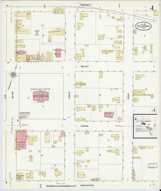 Sanborn Fire Insurance Map from Columbus, Colorado County, Texas (1912), Sheet #0004 - Historic Sanborn Fire Insurance Map Print, vintage old map wall art, antique decor, genealogy gift, Texas Texas map