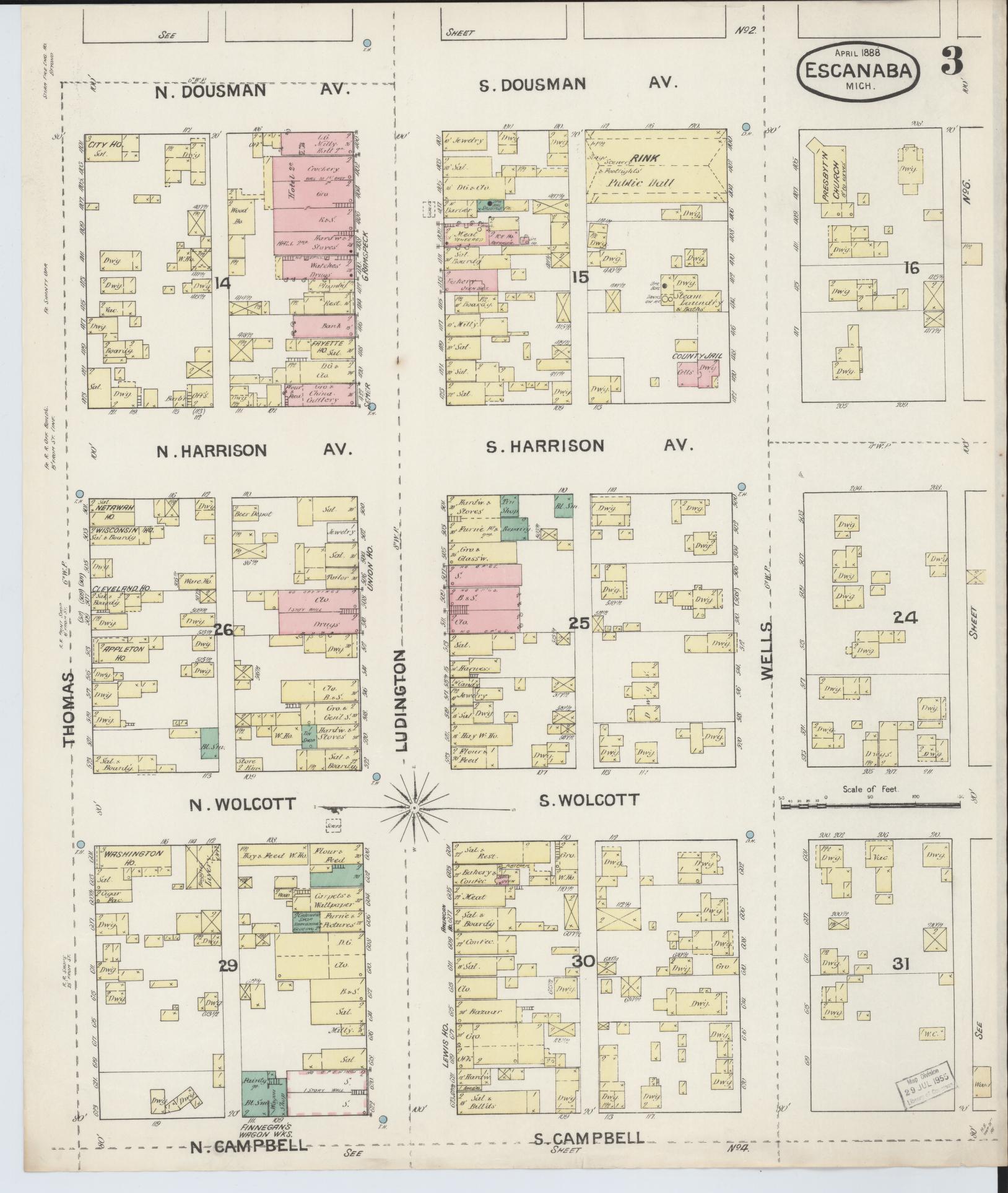 Sanborn Fire Insurance Map from Escanaba, Delta County, Michigan (1888), Sheet #0003 - Complete Map Set gallery image, historic Sanborn map, vintage wall art, Michigan Michigan