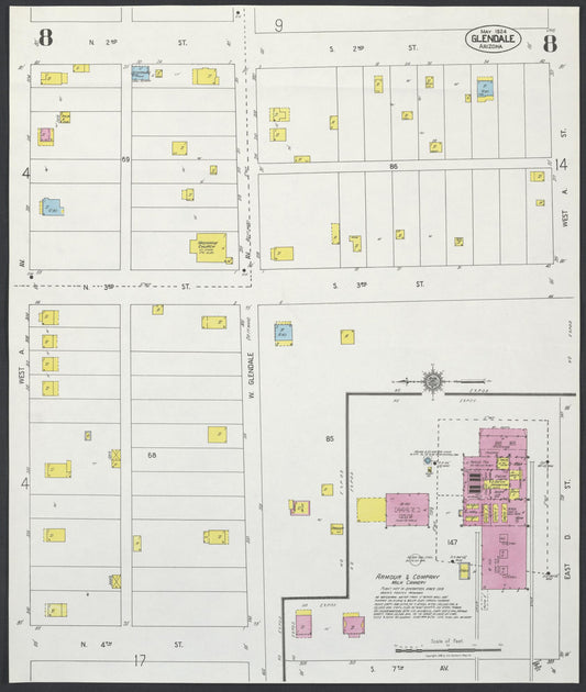 Sanborn Fire Insurance Map from Glendale, Maricopa County, Arizona (1924), Sheet #0008 - Historic Sanborn Fire Insurance Map Print, vintage old map wall art, antique decor, genealogy gift, Arizona Arizona map