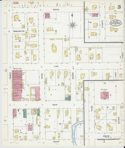 Sanborn Fire Insurance Map from Vienna, Johnson County, Illinois (1907), Sheet #0003 - Complete Map Set gallery image, historic Sanborn map, vintage wall art, Illinois Illinois