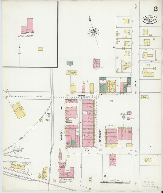 Sanborn Fire Insurance Map from McKenzie, Carroll County, Tennessee (1905), Sheet #0002 - Historic Sanborn Fire Insurance Map Print, vintage old map wall art, antique decor, genealogy gift, Tennessee Tennessee map