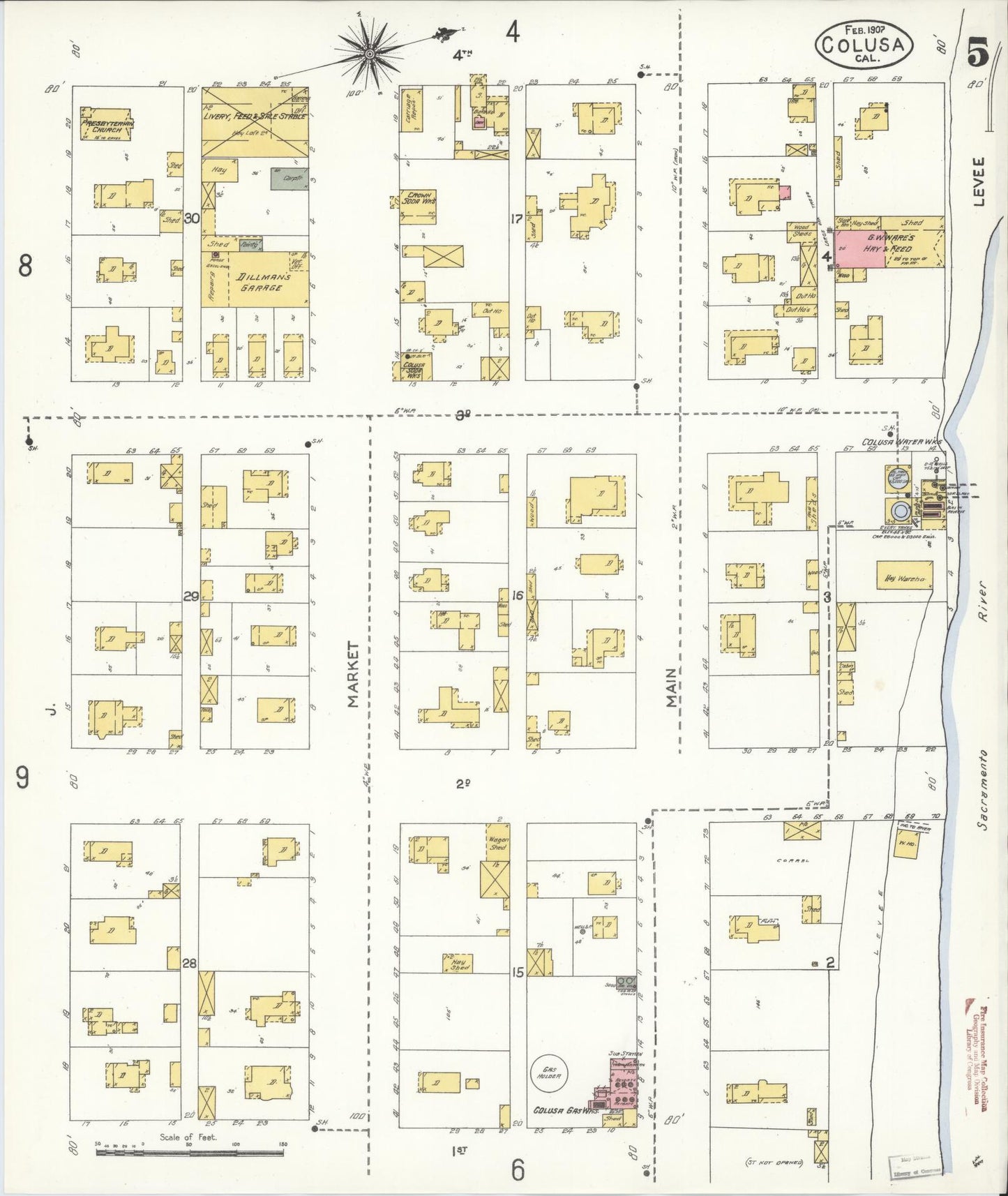 Sanborn Fire Insurance Map from Colusa, Colusa County, California (1907), Sheet #0005 - Complete Map Set gallery image, historic Sanborn map, vintage wall art, California California