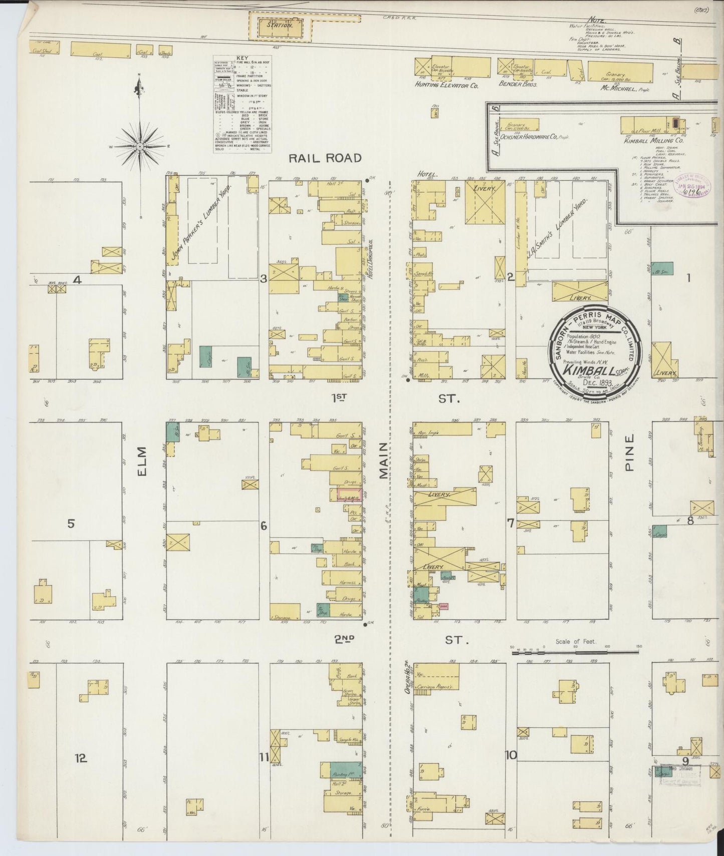 Sanborn Fire Insurance Map from Kimball, Brule County, South Dakota (1893), Sheet #0001 - Historic Sanborn Fire Insurance Map Print, vintage old map wall art, antique decor, genealogy gift, South Dakota South Dakota map