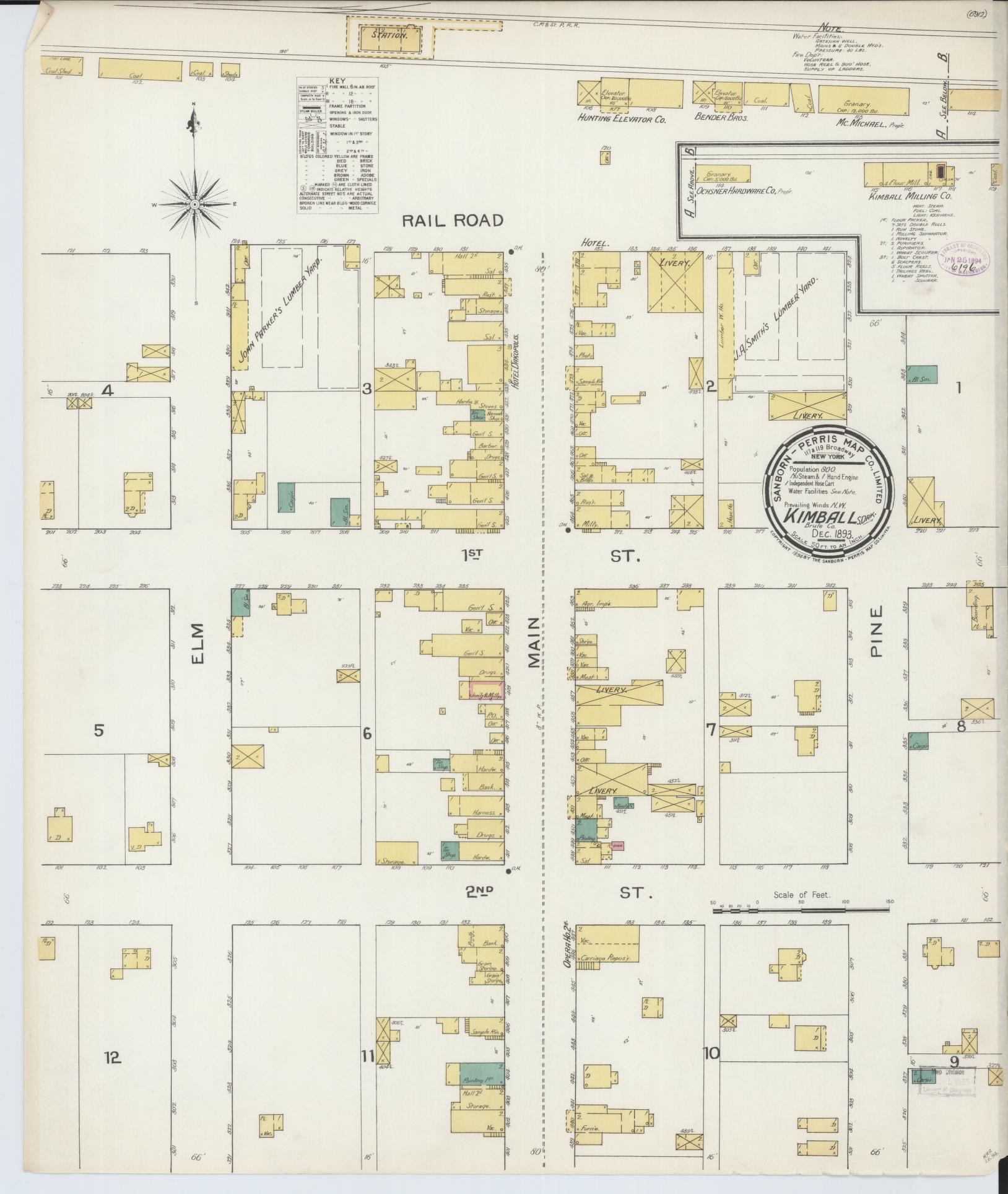Sanborn Fire Insurance Map from Kimball, Brule County, South Dakota (1893), Sheet #0001 - Historic Sanborn Fire Insurance Map Print, vintage old map wall art, antique decor, genealogy gift, South Dakota South Dakota map