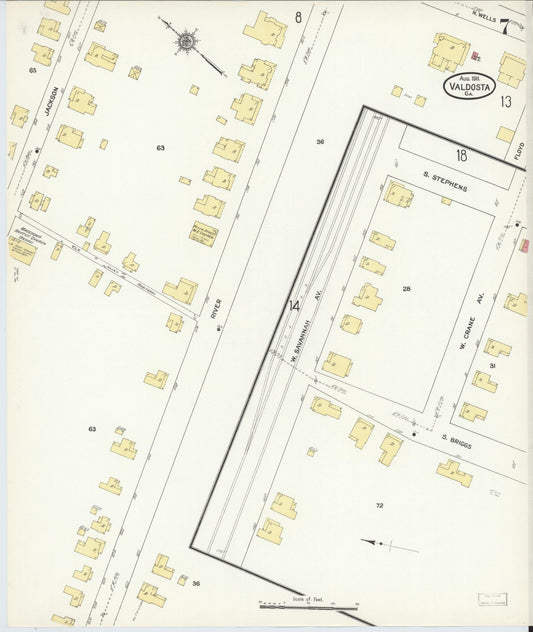 Sanborn Fire Insurance Map from Valdosta, Lowndes County, Georgia (1911), Sheet #0007 - Historic Sanborn Fire Insurance Map Print, vintage old map wall art, antique decor, genealogy gift, Georgia Georgia map