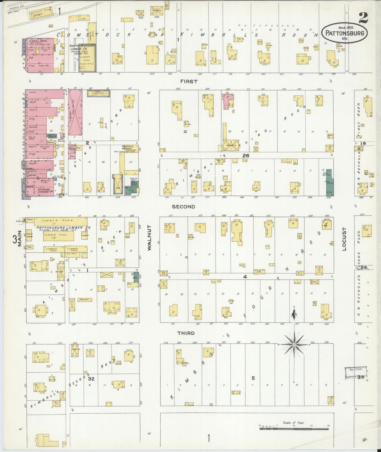 Sanborn Fire Insurance Map from Pattonsburg, Daviess County, Missouri (1909), Sheet #0002 - Complete Map Set gallery image, historic Sanborn map, vintage wall art, Missouri Missouri
