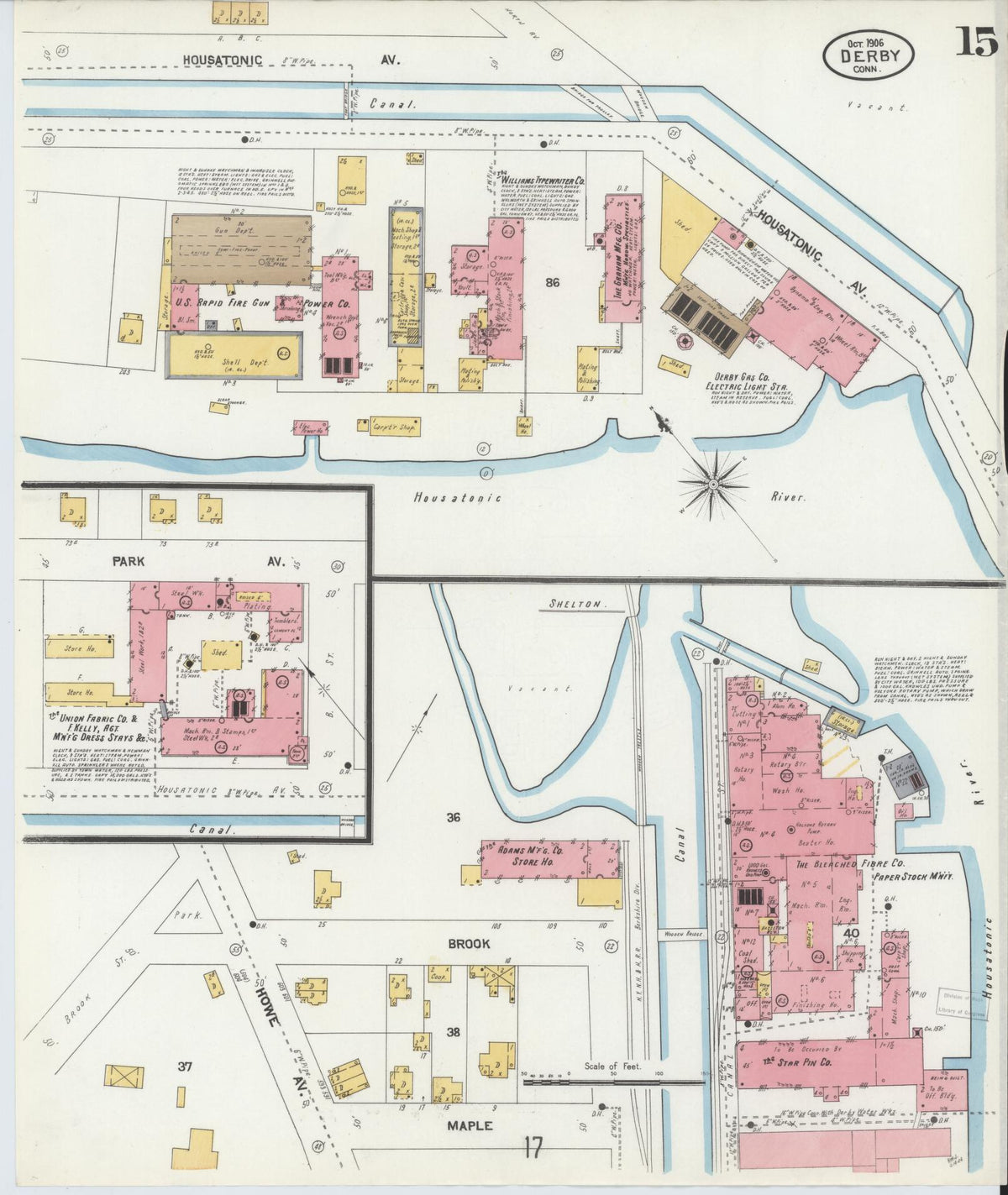 Sanborn Fire Insurance Map from Derby, New Haven County, Connecticut (1906), Sheet #0015 - Historic Sanborn Fire Insurance Map Print, vintage old map wall art, antique decor, genealogy gift, Connecticut Connecticut map