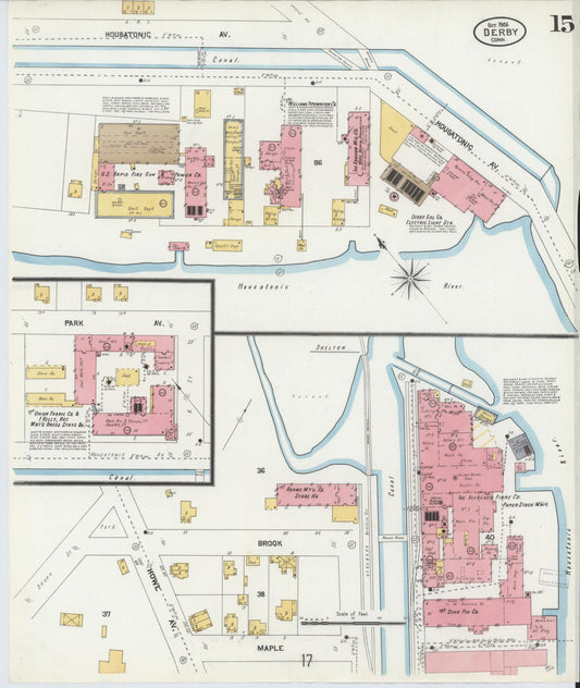 Sanborn Fire Insurance Map from Derby, New Haven County, Connecticut (1906), Sheet #0015 - Historic Sanborn Fire Insurance Map Print, vintage old map wall art, antique decor, genealogy gift, Connecticut Connecticut map