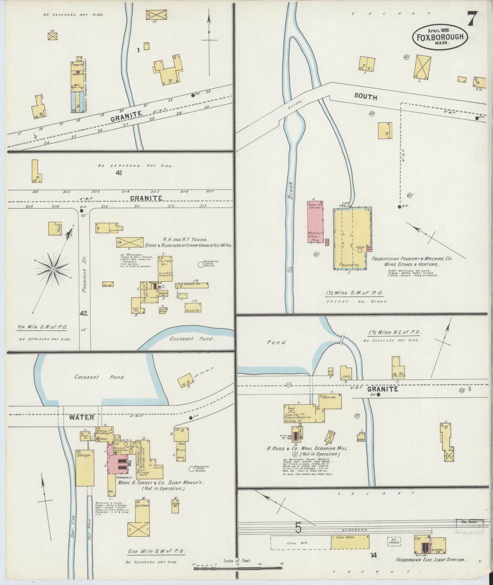 Sanborn Fire Insurance Map from Foxboro, Norfolk County, Massachusetts (1898), Sheet #0007 - Complete Map Set gallery image, historic Sanborn map, vintage wall art, Massachusetts Massachusetts