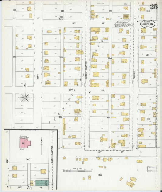 Sanborn Fire Insurance Map from Joplin, Jasper County, Missouri (1900), Sheet #0025 - Historic Sanborn Fire Insurance Map Print, vintage old map wall art, antique decor, genealogy gift, Missouri Missouri map