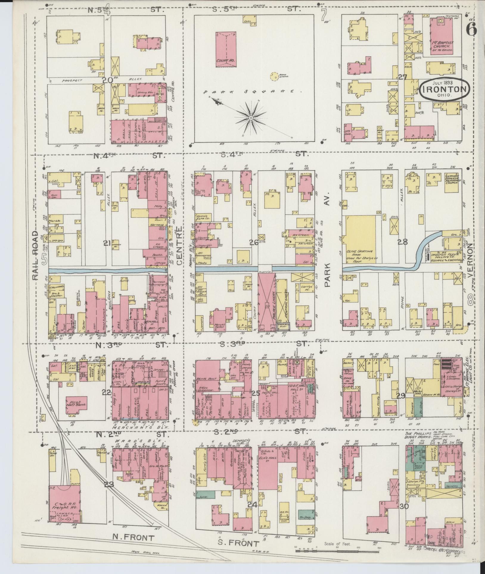 Sanborn Fire Insurance Map from Ironton, Lawrence County, Ohio (1893), Sheet #0006 - Complete Map Set gallery image, historic Sanborn map, vintage wall art, Ohio Ohio