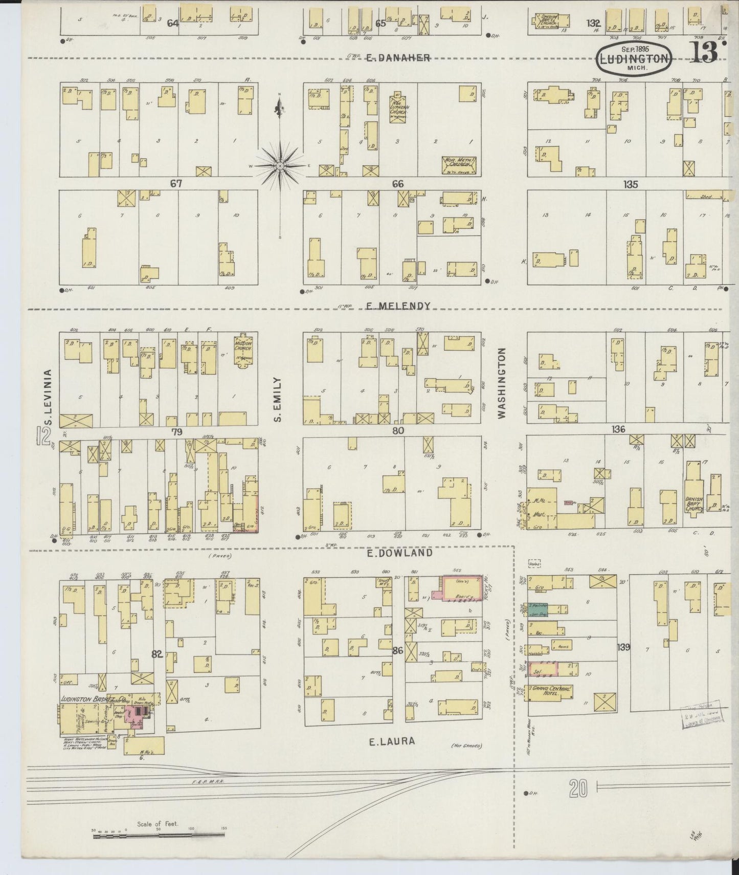 Sanborn Fire Insurance Map from Ludington, Mason County, Michigan (1895), Sheet #0013 - Complete Map Set gallery image, historic Sanborn map, vintage wall art, Michigan Michigan