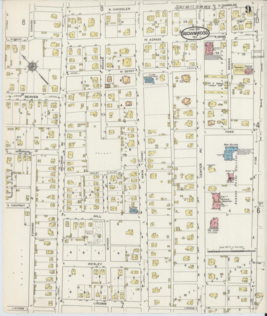 Sanborn Fire Insurance Map from Brownwood, Brown County, Texas (1915), Sheet #0009 - Historic Sanborn Fire Insurance Map Print, vintage old map wall art, antique decor, genealogy gift, Texas Texas map